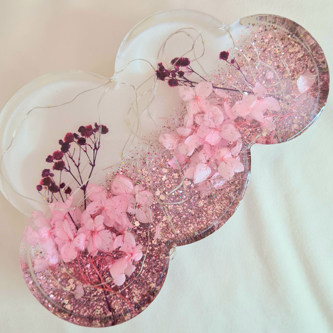 Nebula – Lampe Nuage en Résine Fleurie Rose Mauve, Veilleuse Décorative