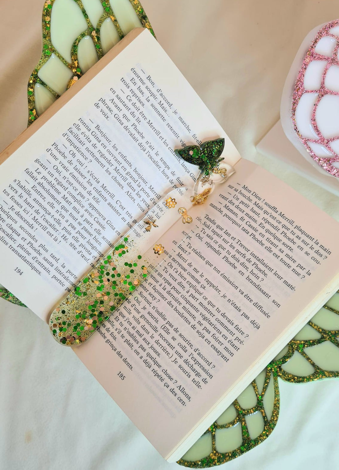Porte-Livre Papillon en Résine Vert
