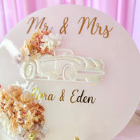 Cadre mariage personnalisé avec voiture et fleurs – Souvenir de bouquet